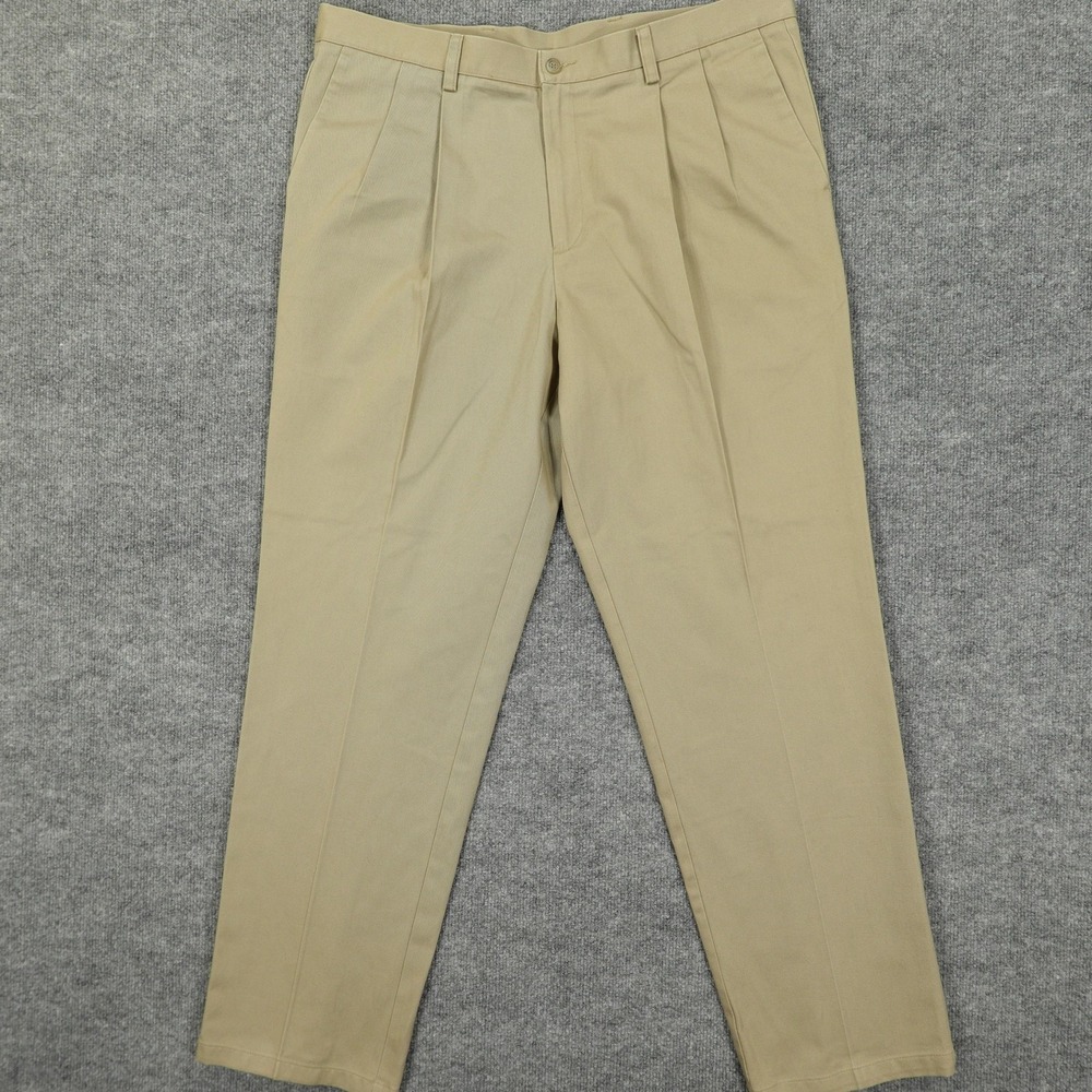 Vintage Dockers Pants Mens 38x34 Beige Pleated Classic Fit Chino Cotton Slacks